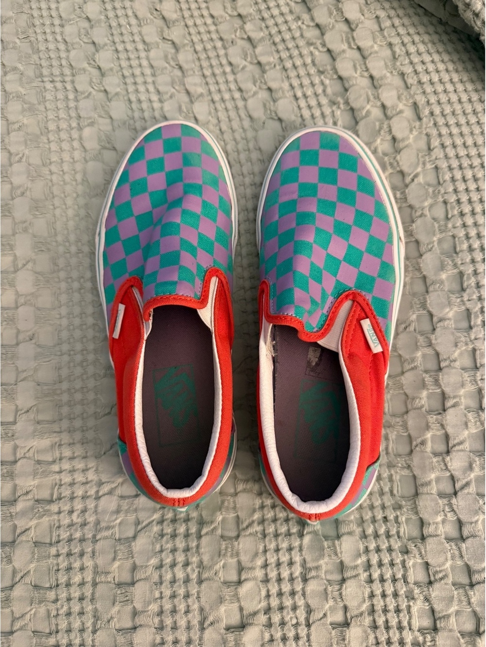 Vans teal and red check slip on shoes 6.5